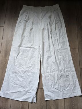 ZARA WIDE LEG COTTON AND LINEN BLEND PLEATED PANTS Size XXL